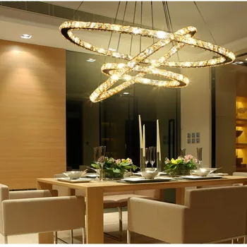 

Nordic Led chandelier crystal lustre with remote control Restaurant living room decoration Luminaire 1/2/3 rings hanging lamp