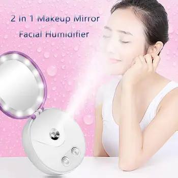 

2 in 1 Portable USB Rechargeable Makeup Mirror LED Nano Mist Sprayer Facial Humidifier Steamer Facial Skin Beauty Vanity Mirror