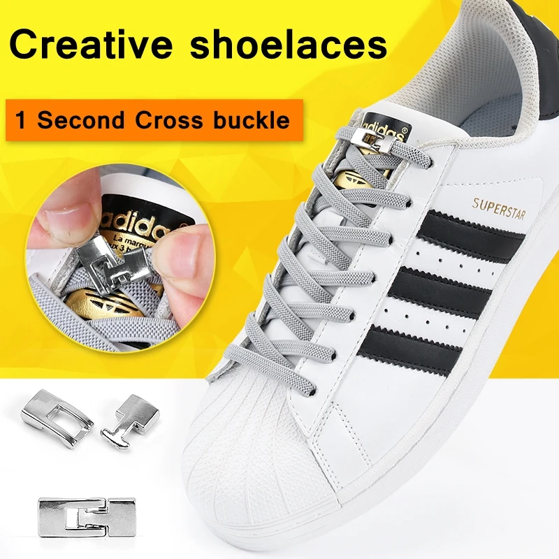 

off whiteCross buckle Shoelaces 1 Second Quick No Tie Shoelaces Elastic Kids Adult Unisex Sneakers Shoelace Lazy Laces Strings