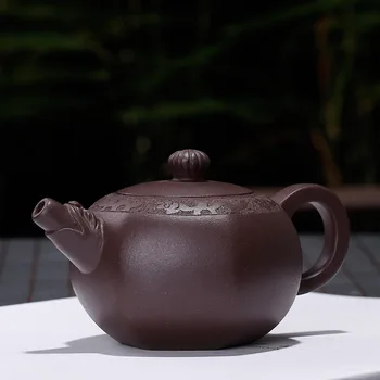 

Undressed ore purple clay yixing teapot carved kettle teaware