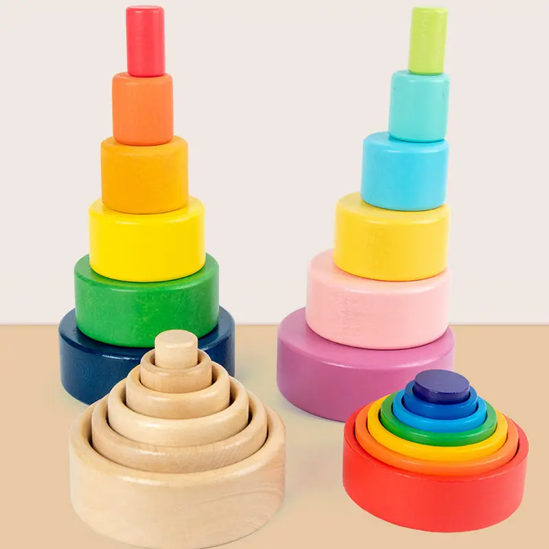 Stacking Toy Wood Natural Rainbow Block 