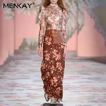 [MENKAY] винтажная Женская юбка с завышенной талией, Элегантная модная юбка в пол с цветочным принтом для женщин, новинка, Осень-зима