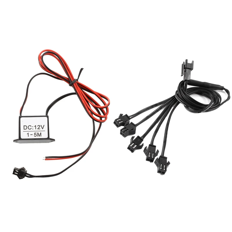 1Pcs Red-Black Cable DC 12V EL Wire Neon Glow Strip Light Driver Unit Inverter &amp1Pcs Female To Male 2 Pin Connector 5-Wa | Электроника