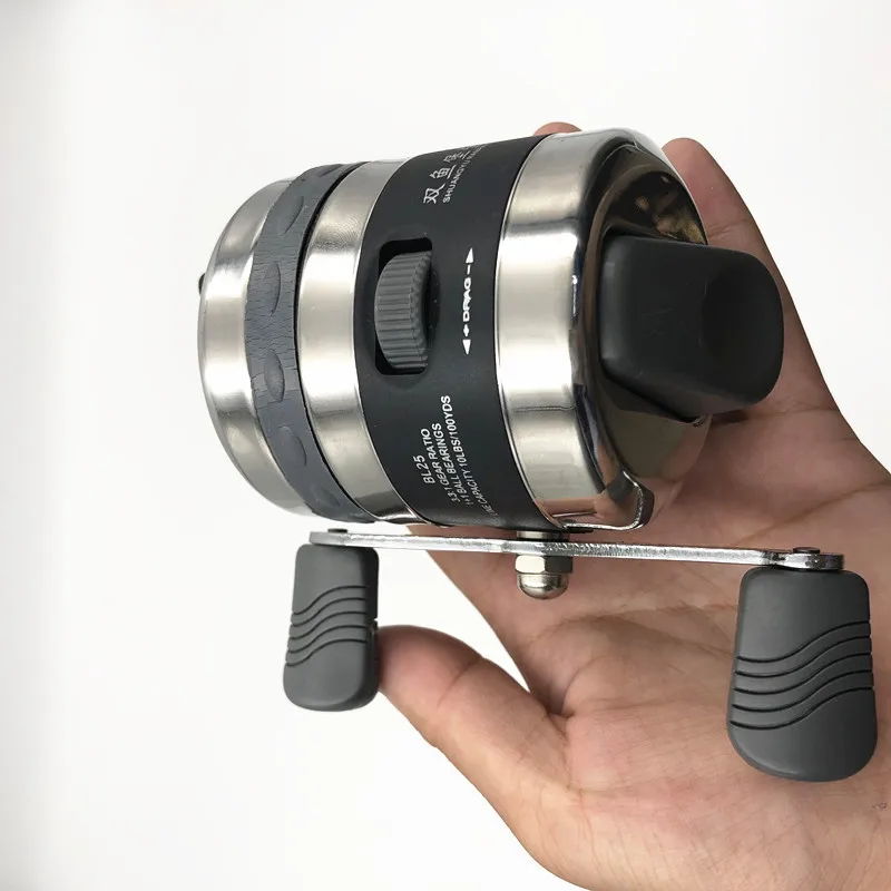 BL25 Fishing Reels Stainless Steel Metal Wheel Closed Fishing Wheel Spinning Reel for Slingshot Shooting Fish Use Dart