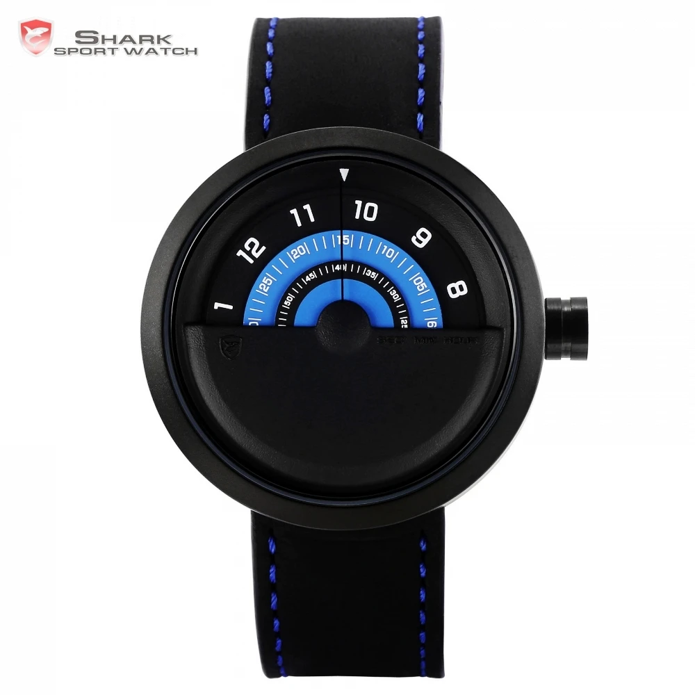 

Shark Sport Watch Men's 3ATM Quartz Wristwatch Brand Designer Turntable Blue Rotate Leather Relogio Masculino Bonnethead