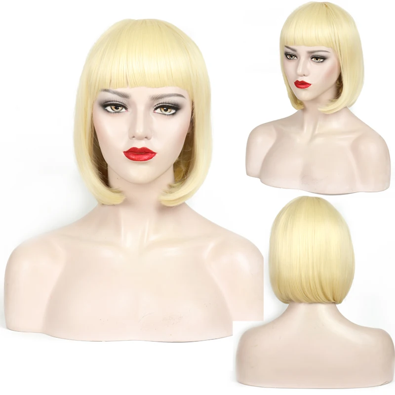 Blonde 613 Pervado волосы короткие прямые боб парики для женщин синтетические парики с бахромой челка Белый Серый Синий Косплей парики 20 цветов - Цвет: Blonde 613