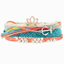 Богемный Плетеный веревочный браслет для женщин и мужчин, Женский тканый браслет дружбы, винтажные браслеты с подвесками в виде лотоса, модное ювелирное изделие