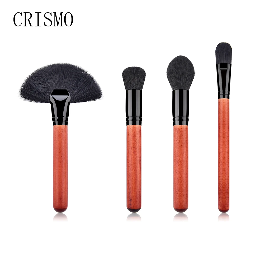 

CRISMO 4Pcs Red Wooden Makeup Brushes Set Blush Foundation Powder Blending Fan Brush Cosmetic Make Up Brush pinceis de maquiagem