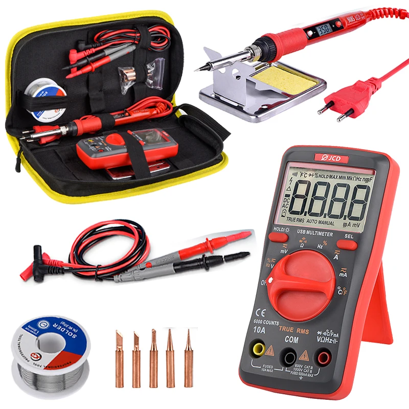 

Digital multimeter kit with USB Charging Adjustable Temperature Auto Ranging AC/DC tester multimetro + Soldering iron kit