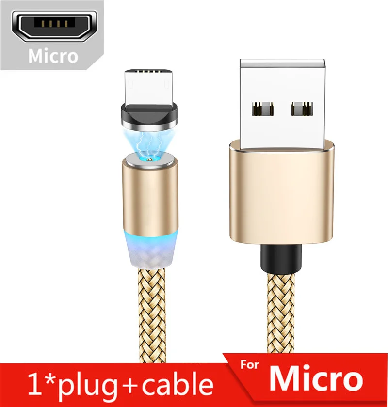 Gold for Micro Tkey 1 м 2 м нейлоновый usb type-c светодиодный кабель на магните для iphone USB быстрое зарядное устройство для телефона для huawei samsung Xiaomi и LG - Цвет: Gold for Micro