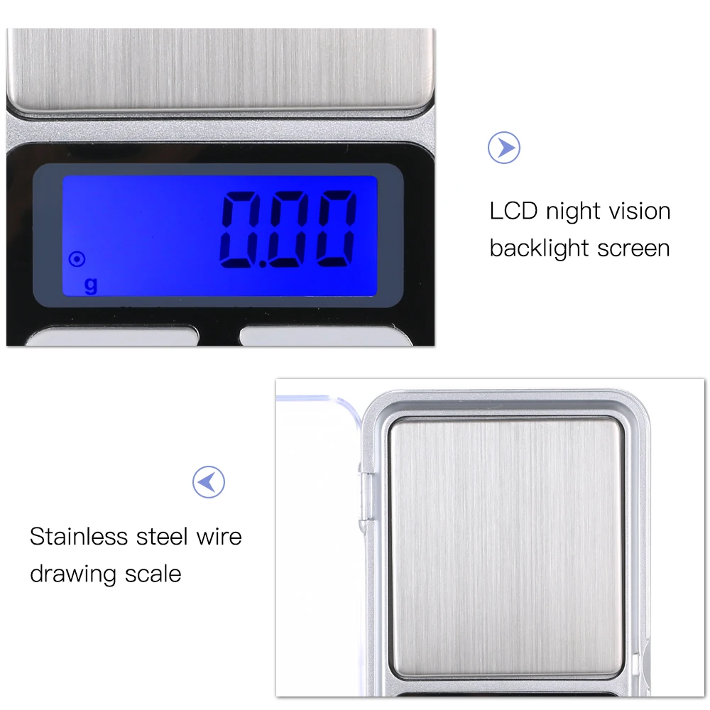 High Precision Mini Electronic Digital Scales Kitchen Scales Pocket Jewelry Diamond Weighing LCD Display Backlight Kitchen Tool