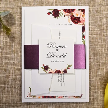 

Personalized Blank Invitation Cards with RSVP Card , Waist Card for Wedding Party,Customizable 100 Pieces