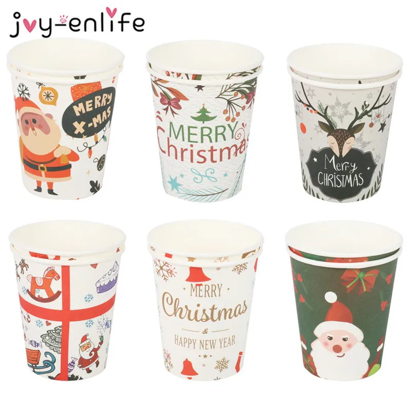 de papel de Feliz Navidad para el hogar, adornos navideños para hogar, taza desechable de alce de Papá Noel, decoraciones de mesa fiestas, 10 Uds. - AliExpress y jardín
