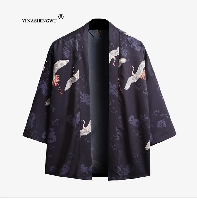 Yukata Женские кимоно кардиган для мужчин традиционное японское кимоно унисекс Harajuku пляжная свободная тонкая рубашка кран печати блузки пальто