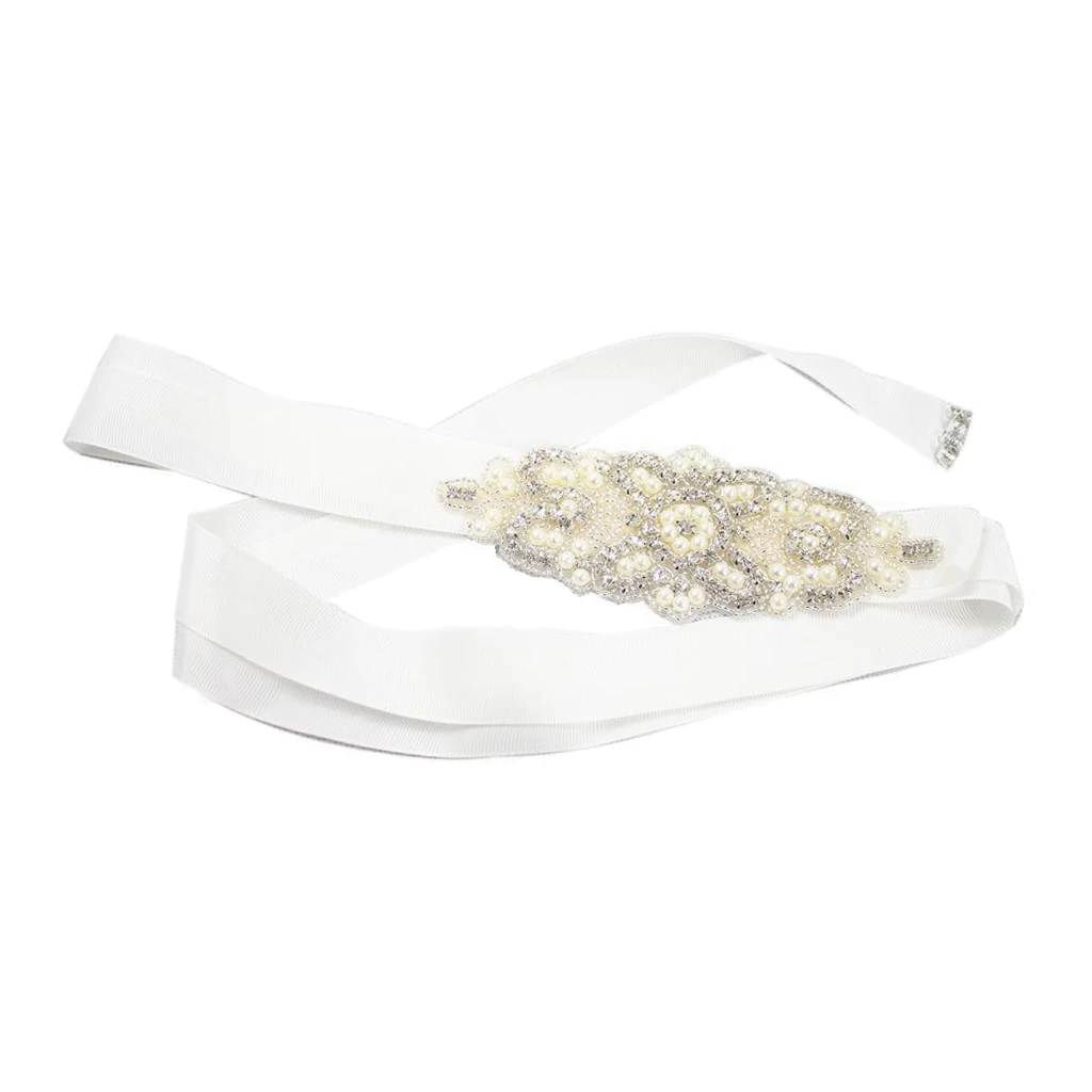 New 104'' Long Bridal Rhinestone Wedding Belts with Crystal and Pearls for Wedding Dress Sashes and Belt, Beige