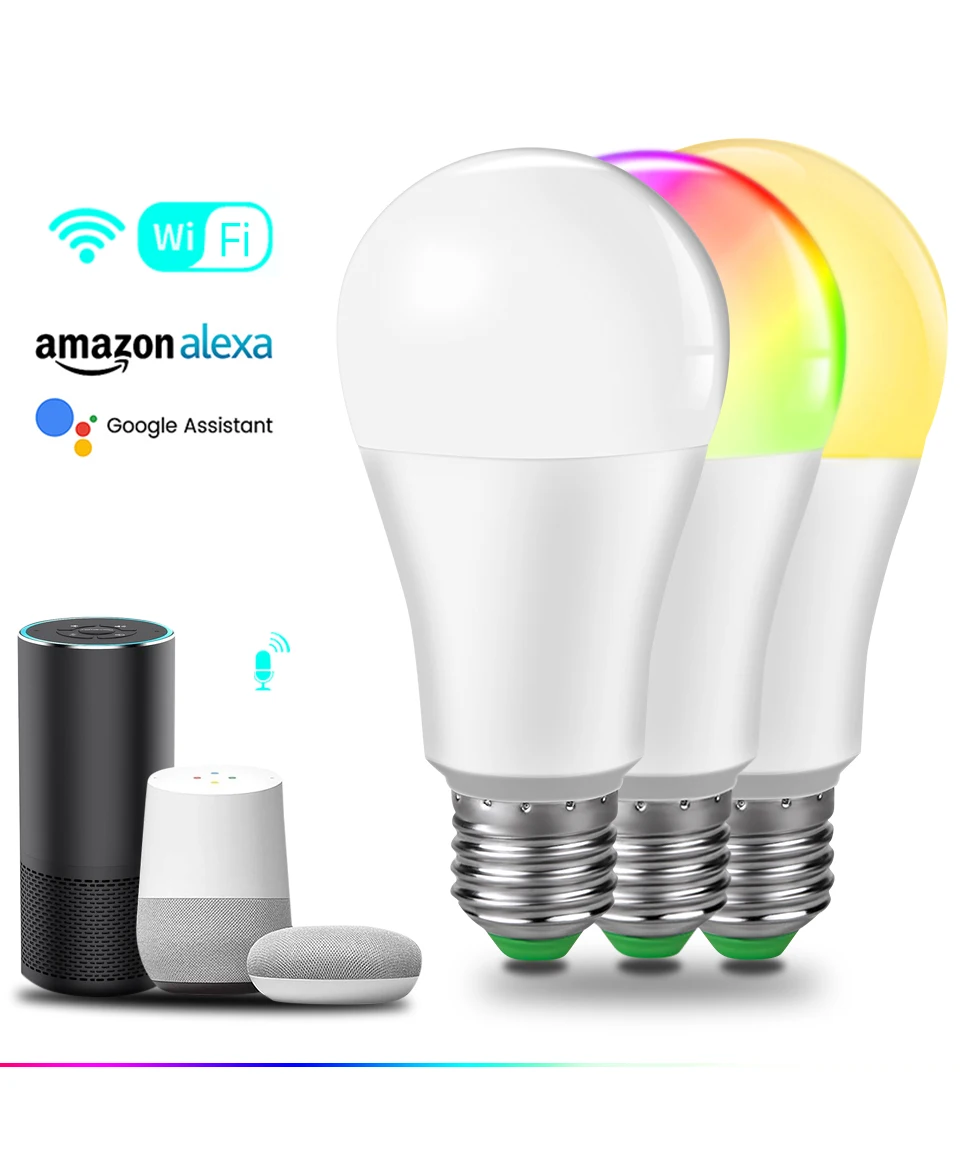85-265 в, 15 Вт, умный светильник с регулируемой яркостью, Wi-Fi, лампа CW WW RGB Alexa, приложение Google Assistant, голосовое управление, E27, E14, B22, интеллектуальная бомба
