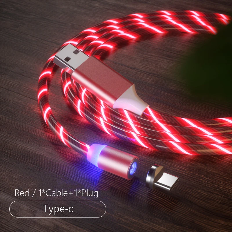 Магнитный светодиодный кабель 3 в 1, кабель Micro USB, кабель освещения типа C для iPhone, samsung, huawei, зарядное устройство, Магнитный зарядный кабель USB Micro Kable - Тип штекера: For Type-C Red