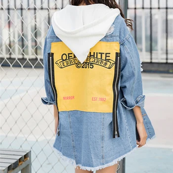 

Hold Autumn New Women Spring Cartoon Zippers Single Breasted Denim Hooded Outerwear Female Loose Casual Harajuku Outerwear ZX710