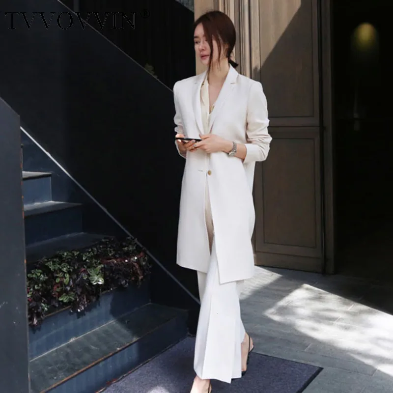 TVVOVVINSolid цвет длинный рукав однобортный женский офисный Блейзер брюки костюм простая Мода 2019 Осень Новый F148