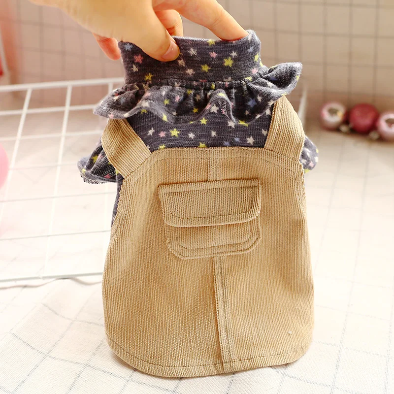 Pet Strap Dress Spring Autumn Straight Skirt Dog Clothes For Dogs Cotton Floral Splicing Corduroy Dresses Yorkshire Dog Apparel