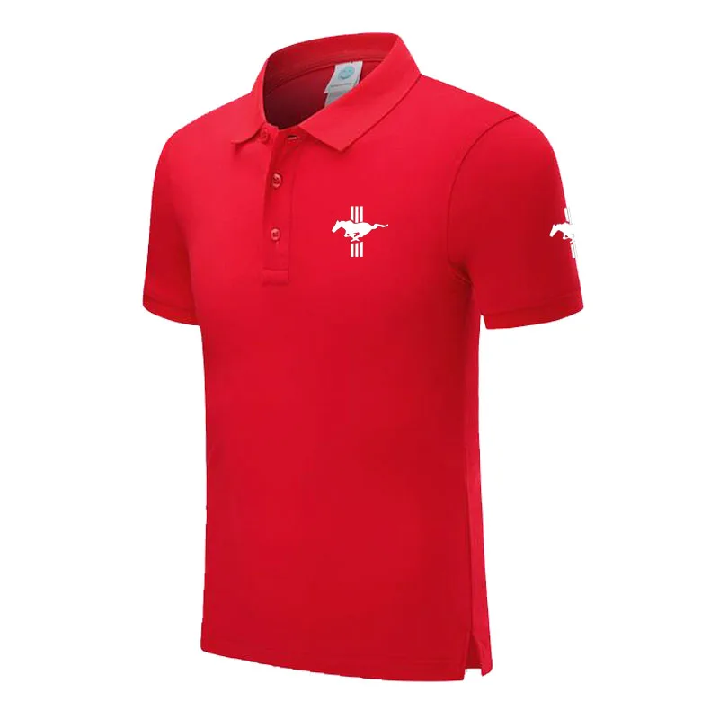 Высокое качество, летние новые мужские рубашки поло с коротким рукавом, одноцветные Мужские Рубашки s Mustang, мужские топы - Цвет: Красный