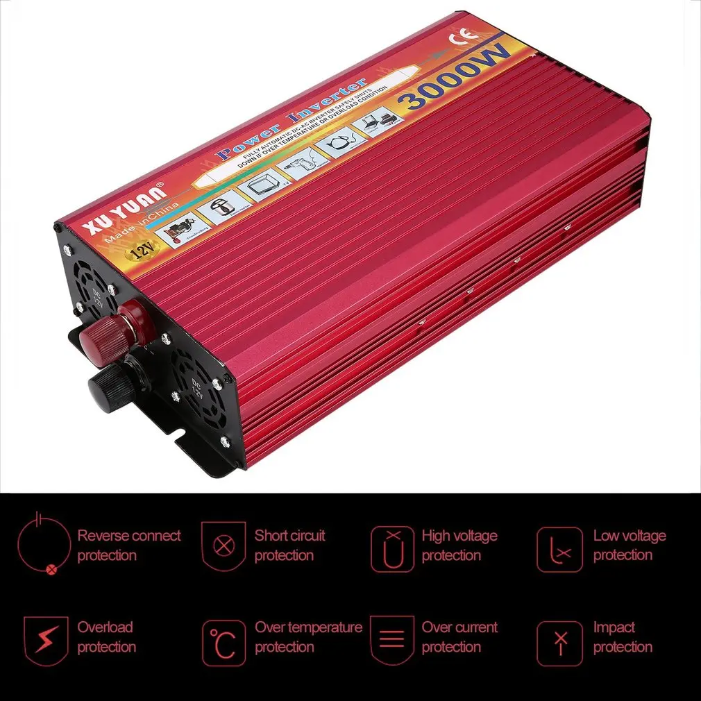 Профессиональный 3000 Вт Мощность инвертор DC 12V к переменному току 220V с Светодиодный индикатор светильник Вентилятор охлаждения универсальный разъем автомобильный преобразователь