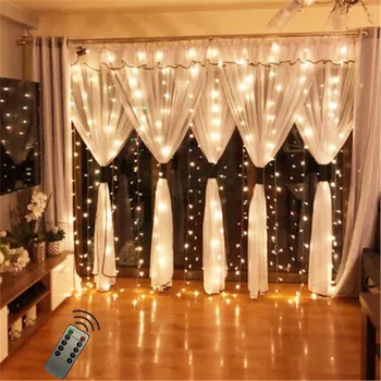 

Remote 4*3M Christmas string lights Curtain Fairy Lights Garland Led Wedding Party Christmas For Window Home Outdoor Decor