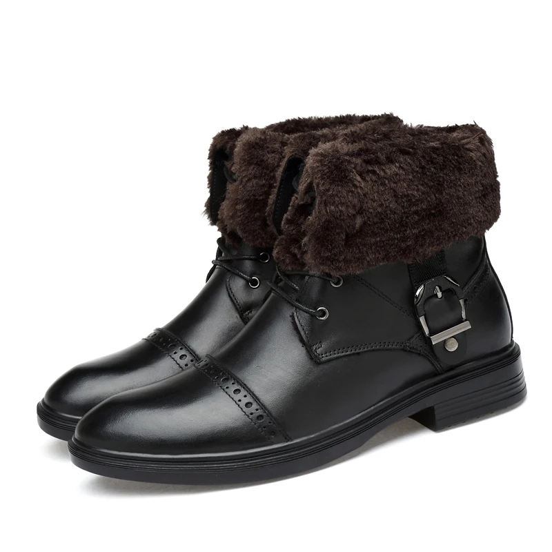 

Natural Cow Leather Boots Men Winter Size 35-48 Comfortable Warm Men's Winter Shoes