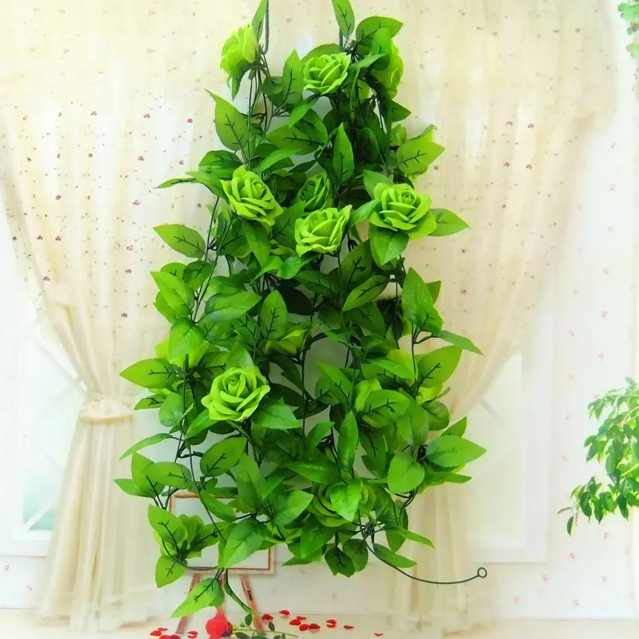 Искусственные Шелковые Розы, искусственные Creeper, Зеленый лист, плюща, лоза для дома, свадьбы, Decora,, сделай сам, Висячие гирлянды, искусственные цветы - Цвет: E