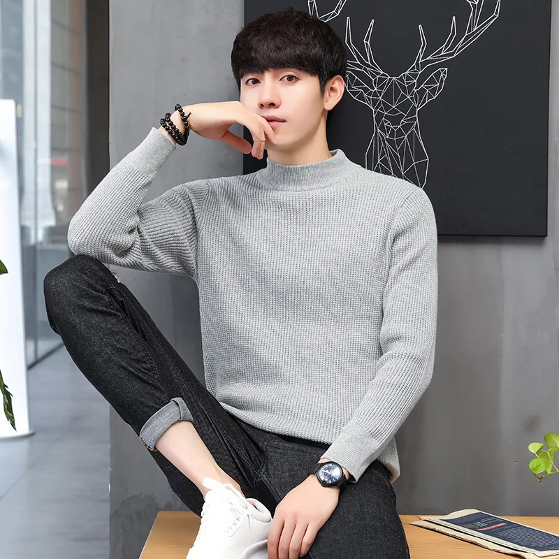 ^Cheap Male Autumn Winter Half High Collar Thick Warm cashmere Sweater Men Turtleneck Brand Mens Sweater Slim Fit Pullover Men Knitwear