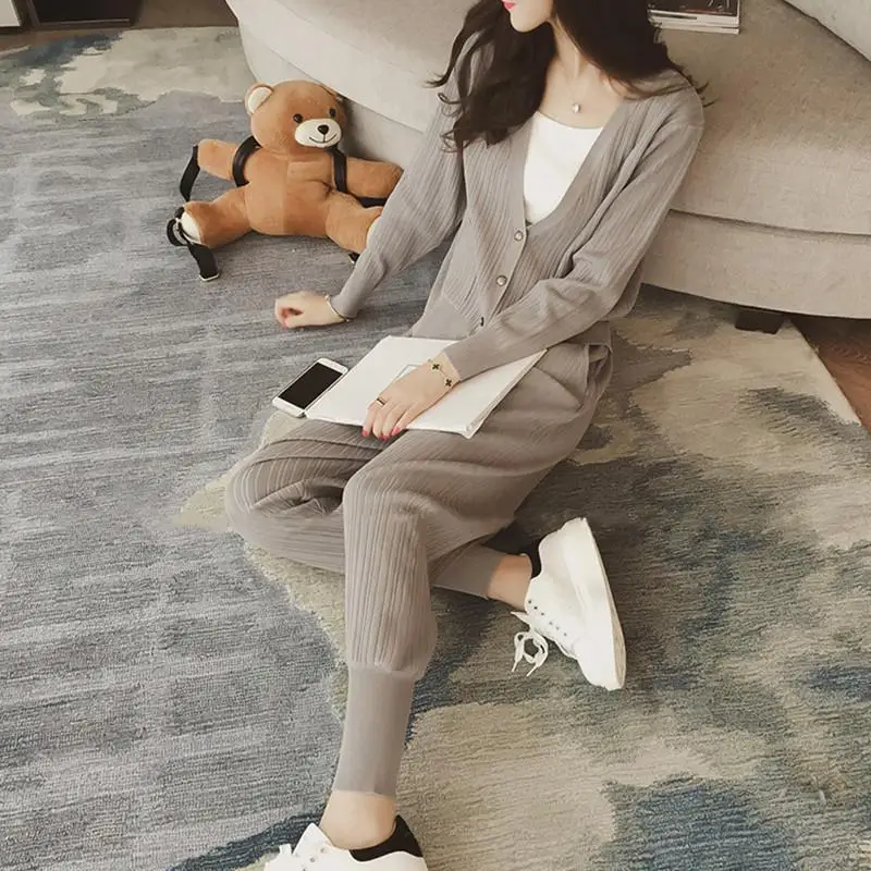 Fall Winter Women's Knit Sweater Large Size Trousers Two Piece Sets Casual Office Lady Fashion Clothes Sports Suit Female