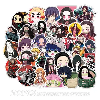 

100pcs Anime Demon Slayer Stationery Sticker Waterproof PVC For Laptop Phone Skateboard Luggage Guitar Decoration Sticker
