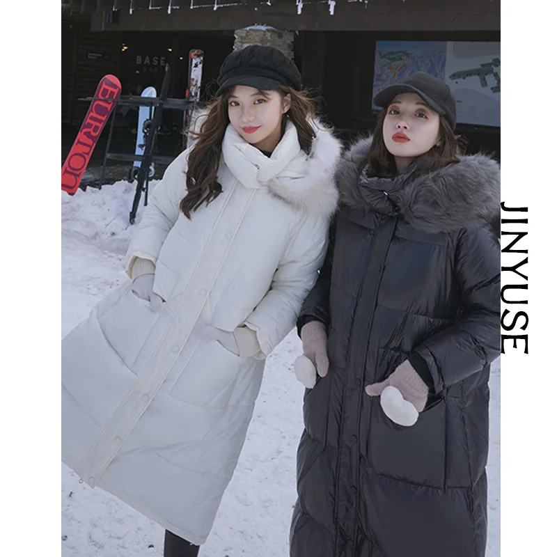 

2019 Winter Large Fur Collar down Jacket Women's Mid-length over-the-Knee Cotton Coat Thick Loose And Plus-sized Cotton Overcoat