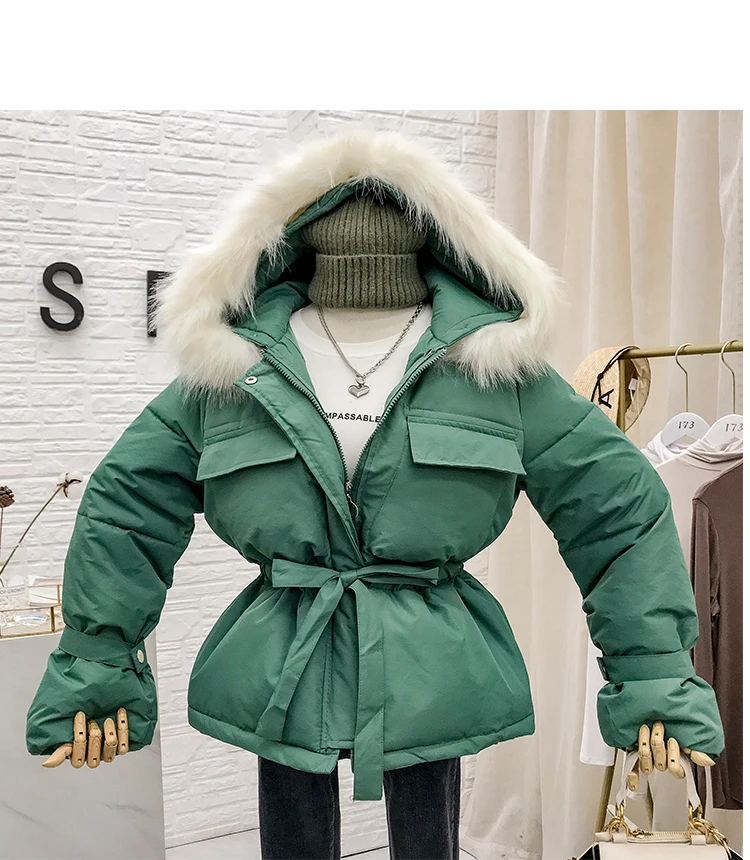 Mooirue зима Harajuku уличная парка с капюшоном меховой воротник высокая Талия пояса теплая верхняя одежда корейский стиль женские куртки пальто