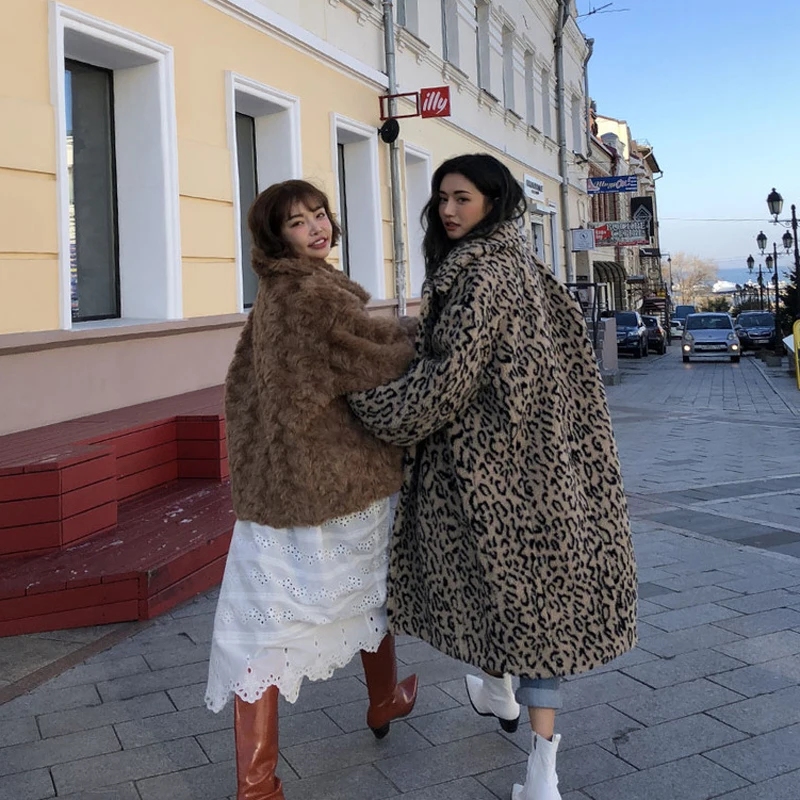 Женское зимнее пальто из искусственного меха коричневого плюшевого мишки, Куртка Harajuku для девочек в стиле панк, лохматое пальто, женские короткие Шубы из искусственного кроличьего меха
