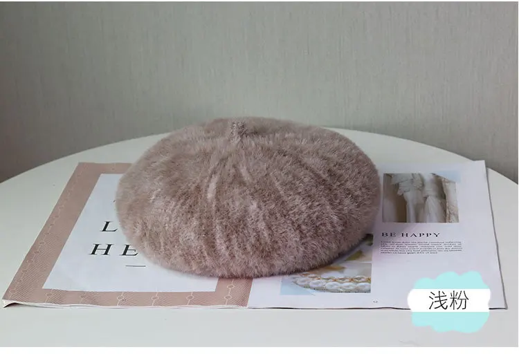pink VISROVER зимний женский шерстяной берет женский вязаный кроличий мех шапка осень зима однотонная шляпа наивысшего качества Женская Boina - Цвет: pink