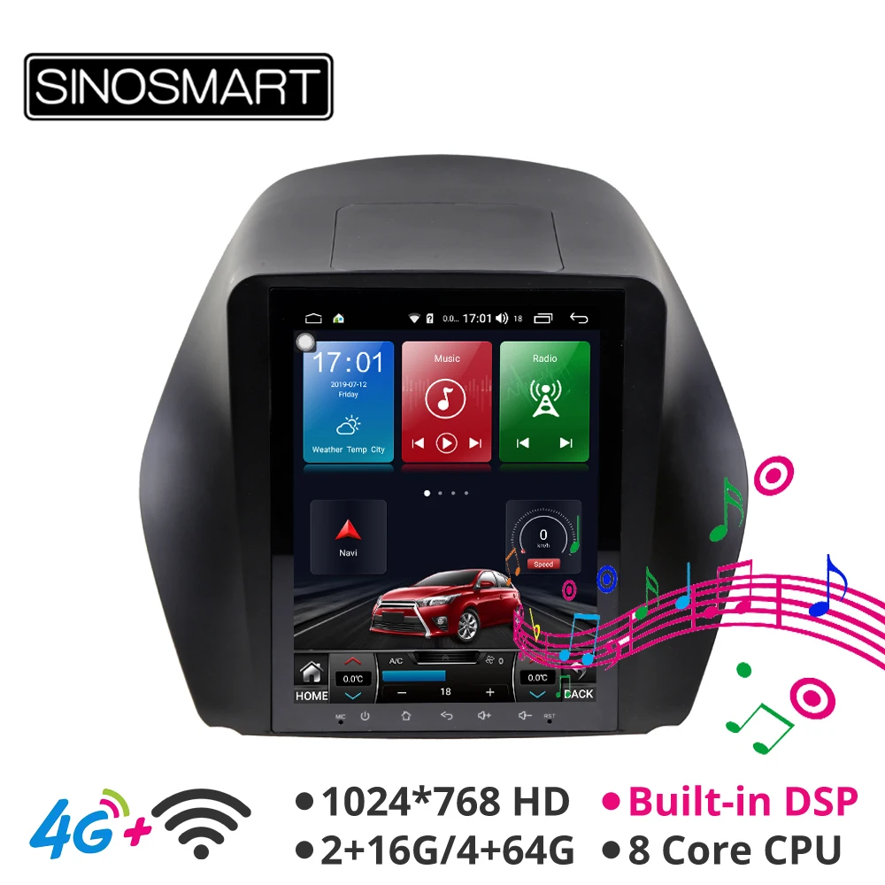 

Sinosmart Android 8.19.7 inch Vertical HD screen car gps multimedia radio navigation player for Hyundai IX35 2010-2015