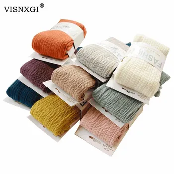 

VISNXGI Autumn Winter Thick Pantyhose Cotton Knitted Stockings Candy Color Women Warm Twist Striped Women Stripe Black Tights