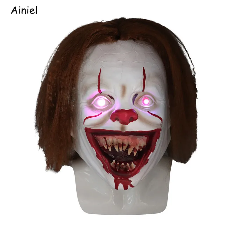 Клоун это, вторая маска пеннивайза, клоун, светодиодный фонарик, маска, латекс, Хэллоуин, вечерние, Lumines, Джокер, маски для взрослых, мужчин, женщин, реквизит