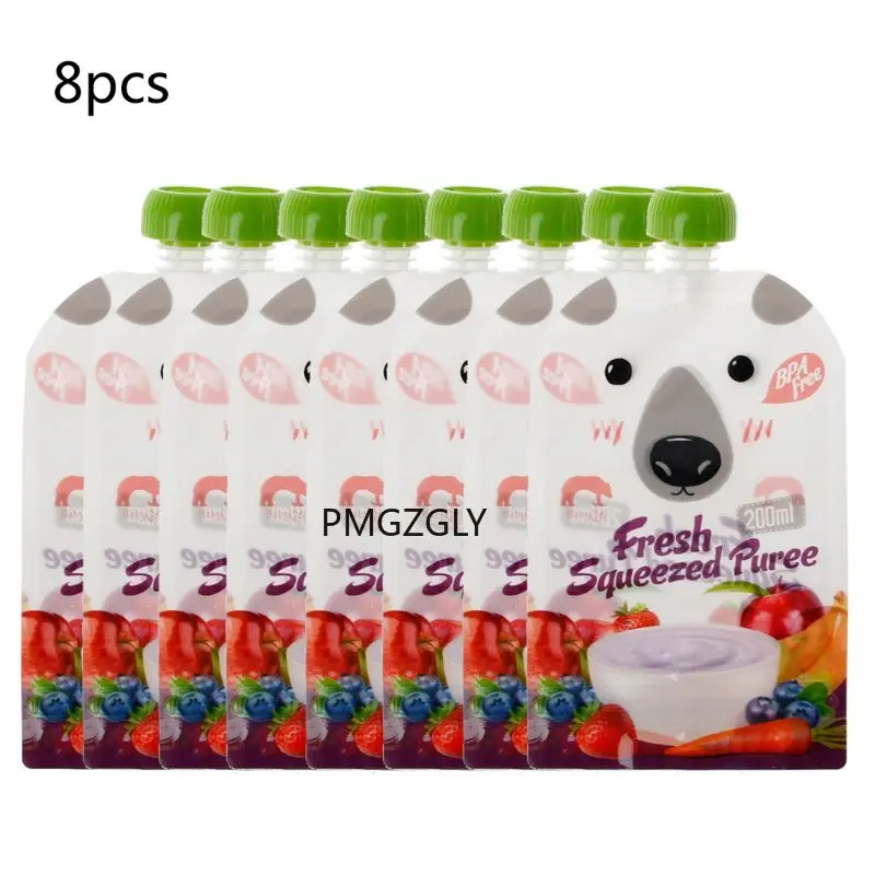 8PCS High Quality Resealable Fresh Squeezed Pouches Practical Baby Weaning Food Puree Reusable Squeeze for Newborn