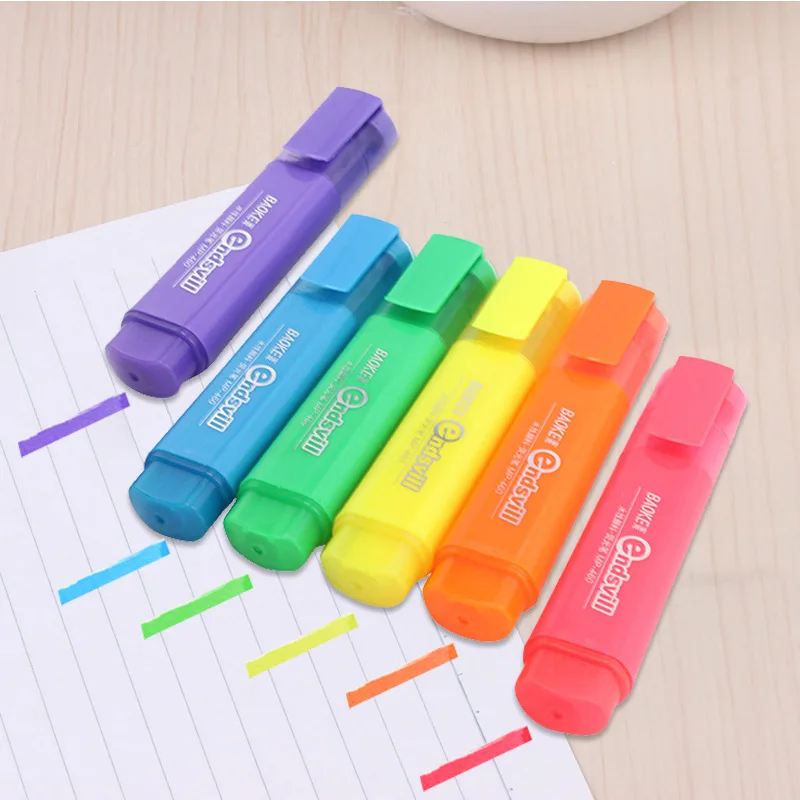 1Pc Highlighter Pen Blue Green Orange Pink Purple Yellow Ink Water