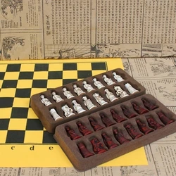 Antique Chess Set Luxury Character Modeling Table Game Resin Pieces Leather Board Games Educational Child Game Parent-child Gift