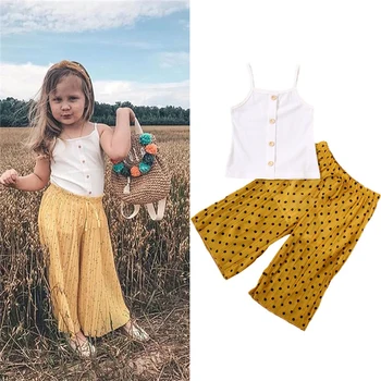 

Fashion Toddler Baby Summer 2020 Kid Clothes Sleeveless T-shirt+Boho Dot Loose Pants Girls Outfits toddler girl clothes