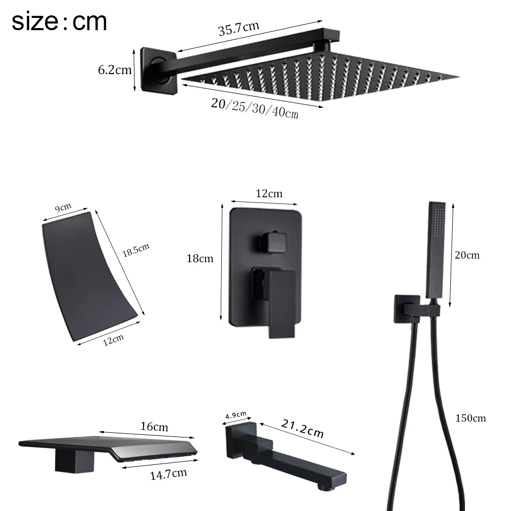 Bathroom Shower Faucet Set Bathroom Faucet Thermostatic Mixing Valve Matte Black Wall Mounted Bathroom Shower Rainfall Shower Mixed Hot And Cold Water Mixer Tap Embedded Box Control Valve