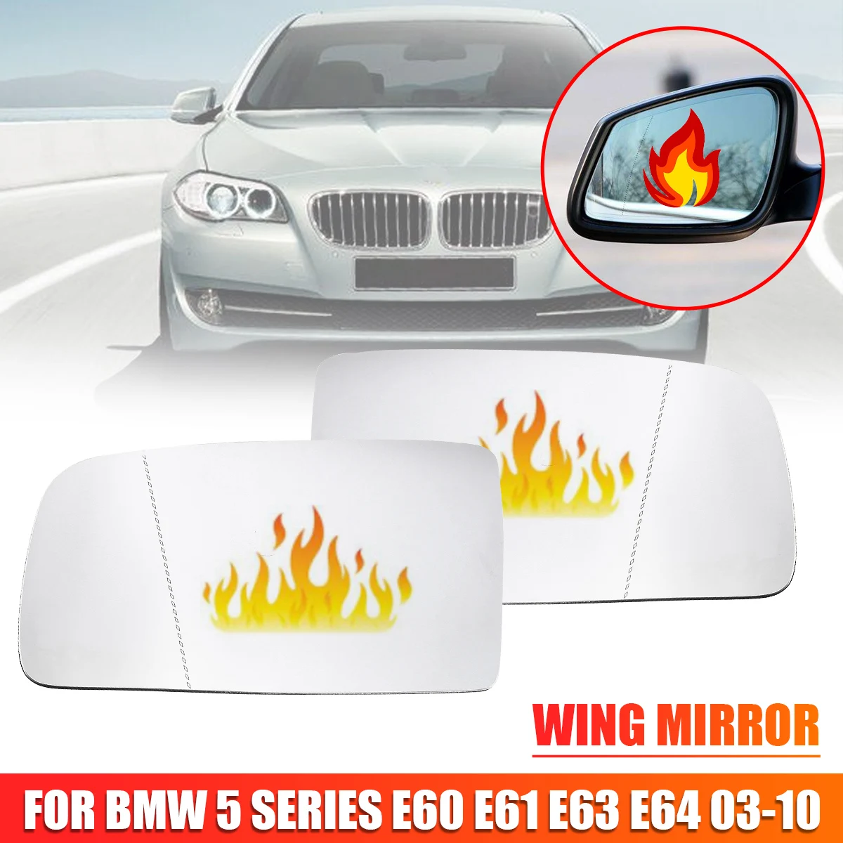 Fit For BMW 5 6 SERIES E60 E63 E64 04-10 WING MIRROR GLASS CLEAR HEATED 2Pcs//Set