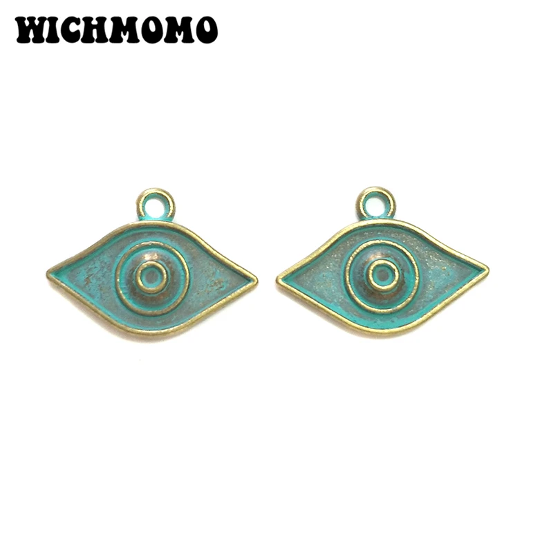 Fashion 10pcs 10*22mm Retro Zinc Alloy Green Evil Eyes Charms DIY Punk Jewelry Accessories