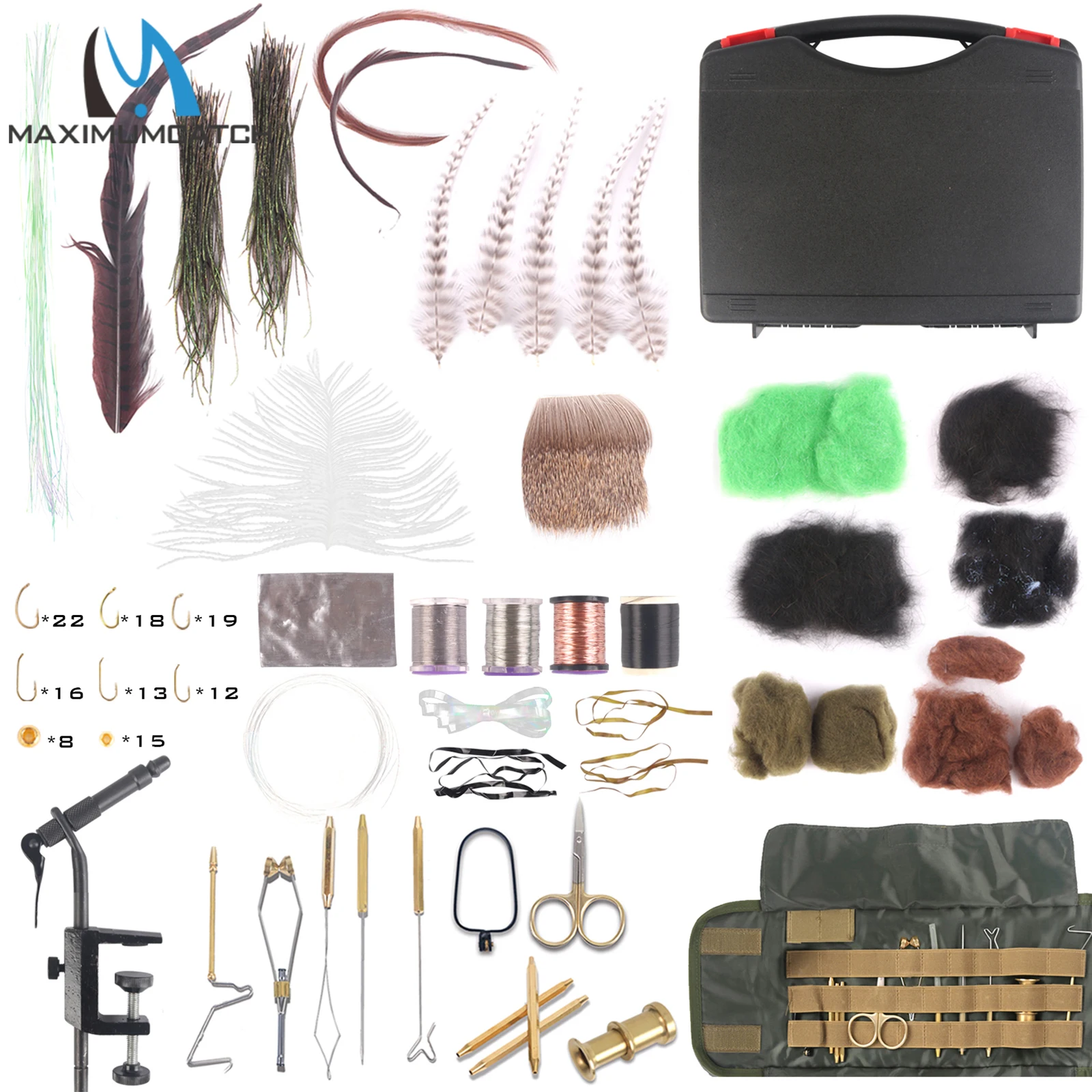 

Maximumcatch Fly Tying Kit with Box Natural Feather & Dubbing & Hooks & Bead & Tools DIY Making Tying Materials