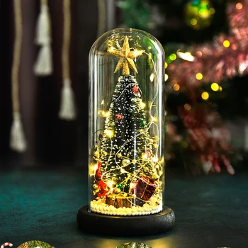 

2020 New Christmas Tree Glass Dome Display Base LED Fairy String Light Home Decor Bedroom Desk Night Light For Christmas Gift