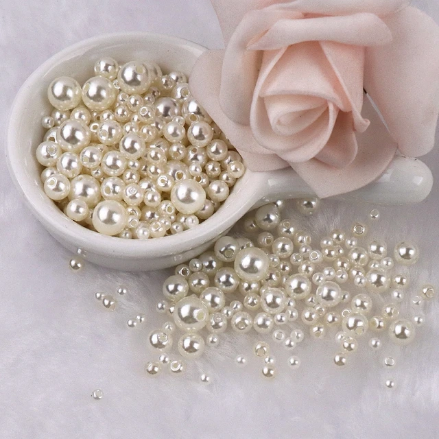 150-200Pcs Colorful ABS Imitation Pearls Mix 3-8mm Round Beads With Holes DIY Bracelet Charms Necklace Beads For Jewelry Making 2102 Ivory Color