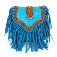 Топ-модные женские туфли из искусственной замши с бахромой сумка-Кроссбоди с кисточками сумки на плечо Сумки женский Комплект синего цвета
